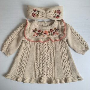 CYNTHIA ROWLEY Baby Girl 2pc Knit Outfit Set Dress & Headband 0-3 M